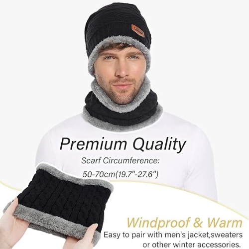 Mens Hat Hooded Neck Warmer Winter Masked Cap - Black/Grey