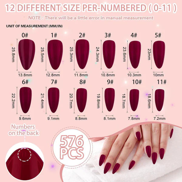 Artificial Nails 576 Pcs With Nail Glue, Beautiful Fancy Nails